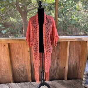 Kori America Women's Longline Crocheted Embroidered Open Cardigan Size M/L